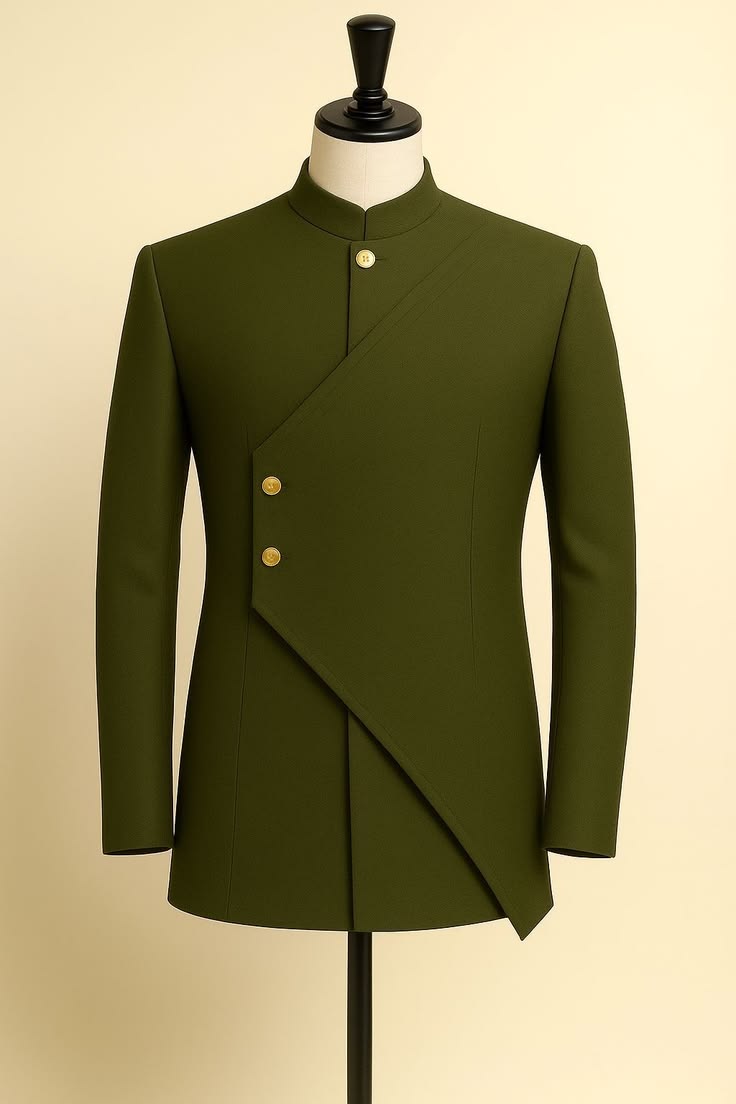 Olive green asymmetric suit