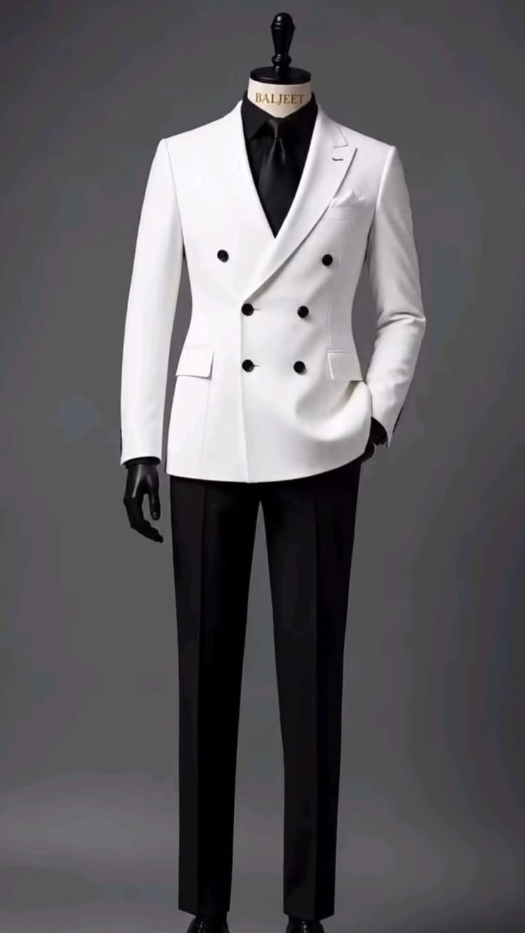 Ivory white double-breasted suit