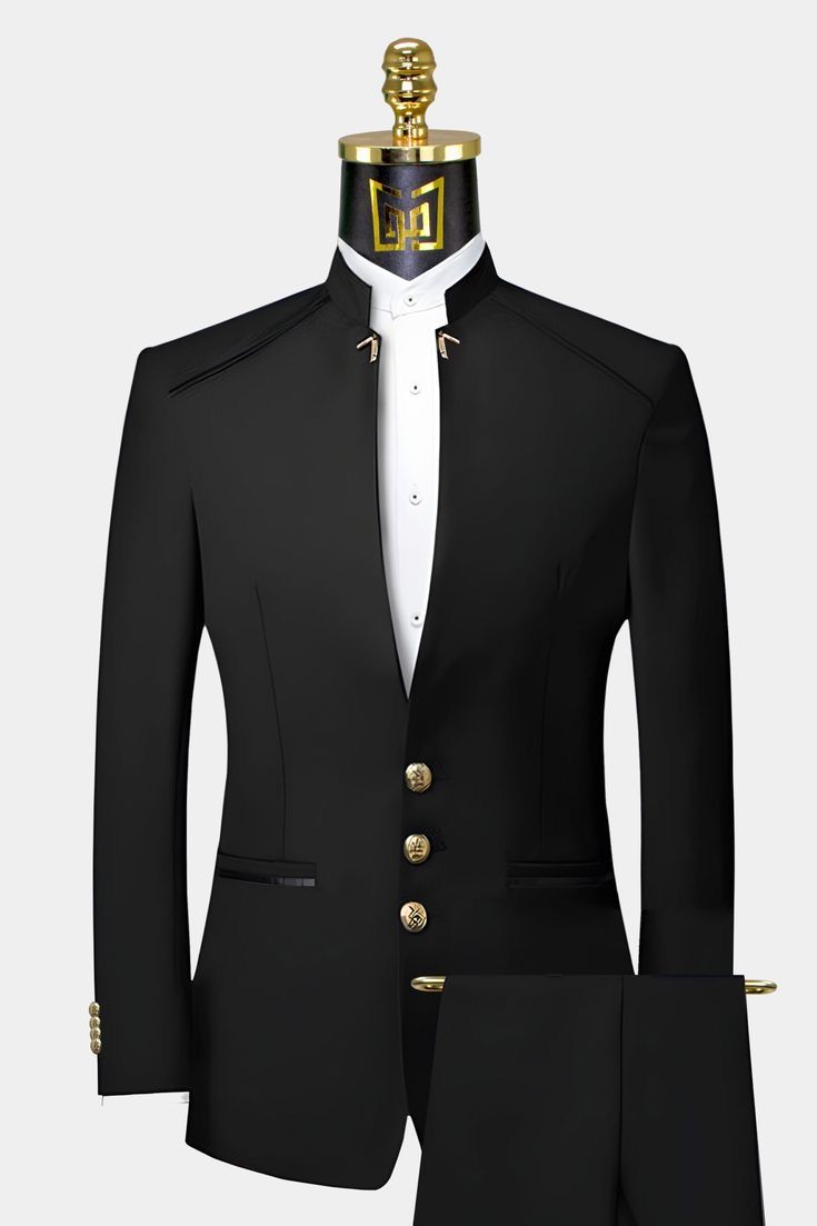 Black stand collar suit